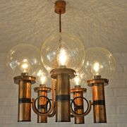 X Large vintage copper chandelier 1980's brutalist hanging light MCM