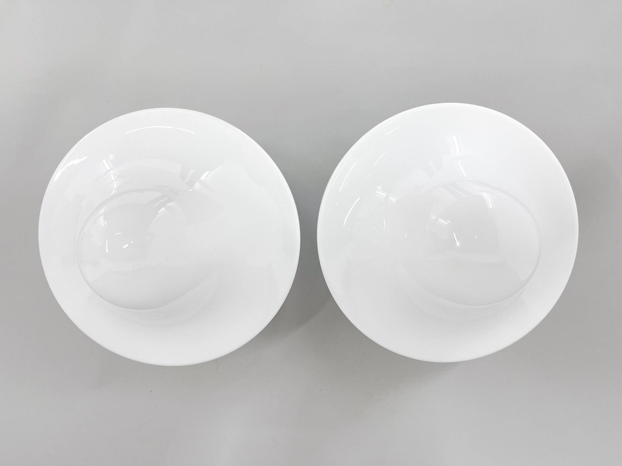 Pair of Mid-Century Chrome & Milk Glass Ceiling Ligts, Restored