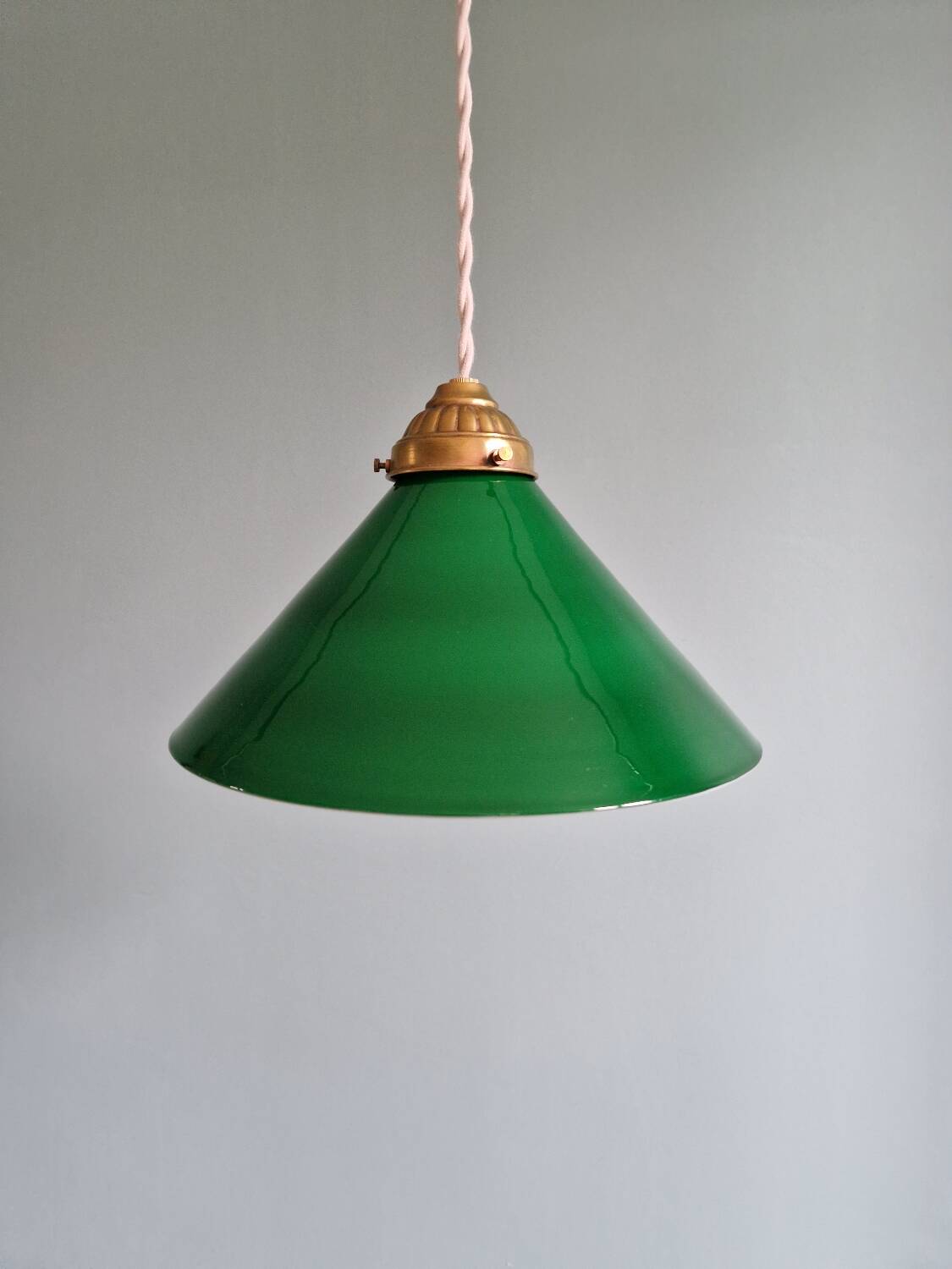 Art Deco conical green opaline pendant light, 1920-30