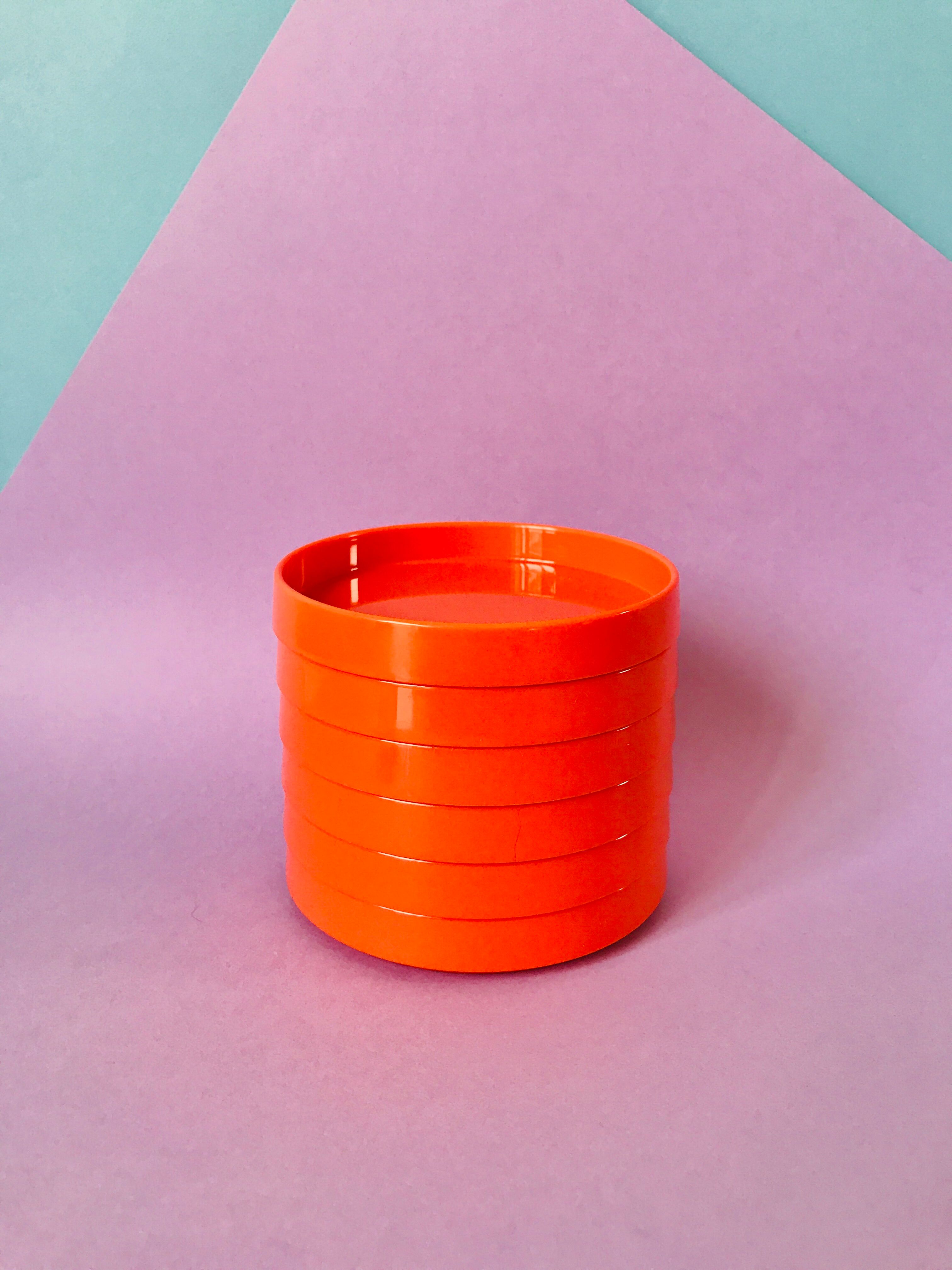 6 vintage orange plastic glass undersides from the 70s