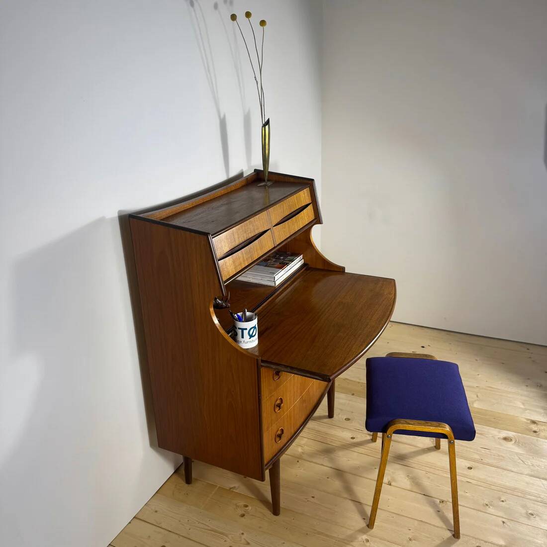 Danish teak cabinet with drawers and pull-out secretary desk – 1960