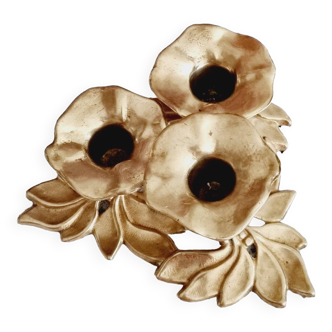 Bougeoir bas fleurs en laiton