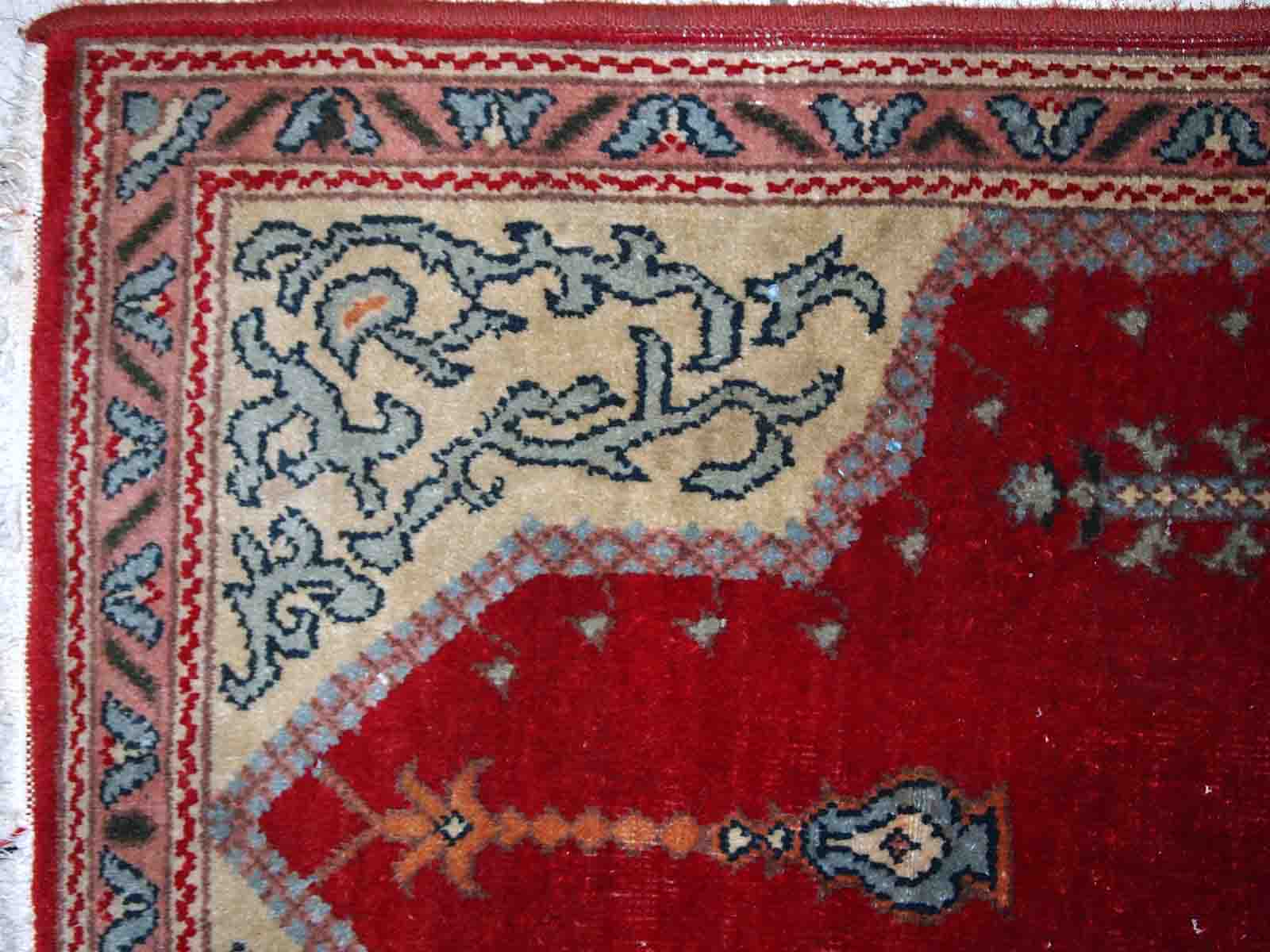 Old turkish konya handmade carpet 69cm x 108cm 1920s, 1c500