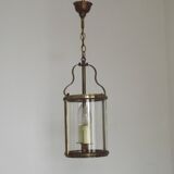 French Vintage Brass 2 Light Hanging Lantern With Cylindrical Glass Shade 4948
