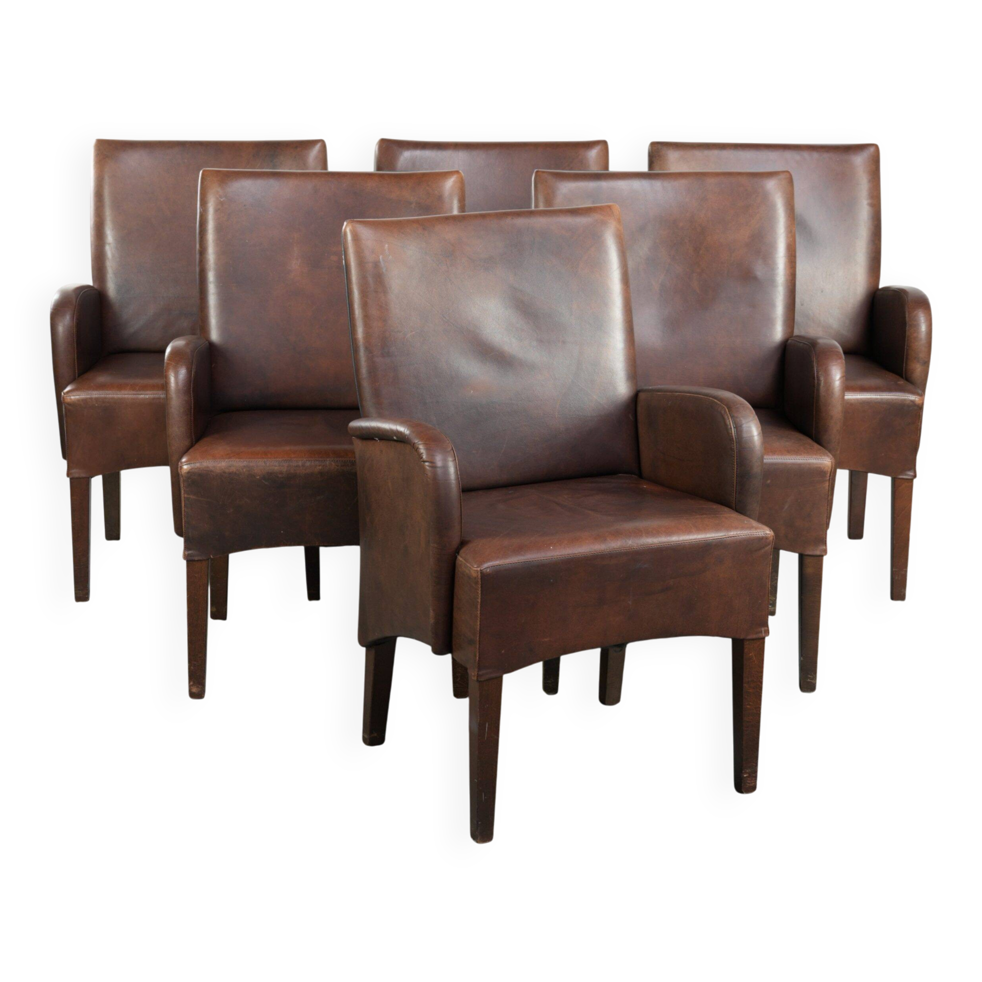 Set of 6  dining chairs/side chairs with armrests made of cow leather
