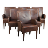 Set of 6  dining chairs/side chairs with armrests made of cow leather