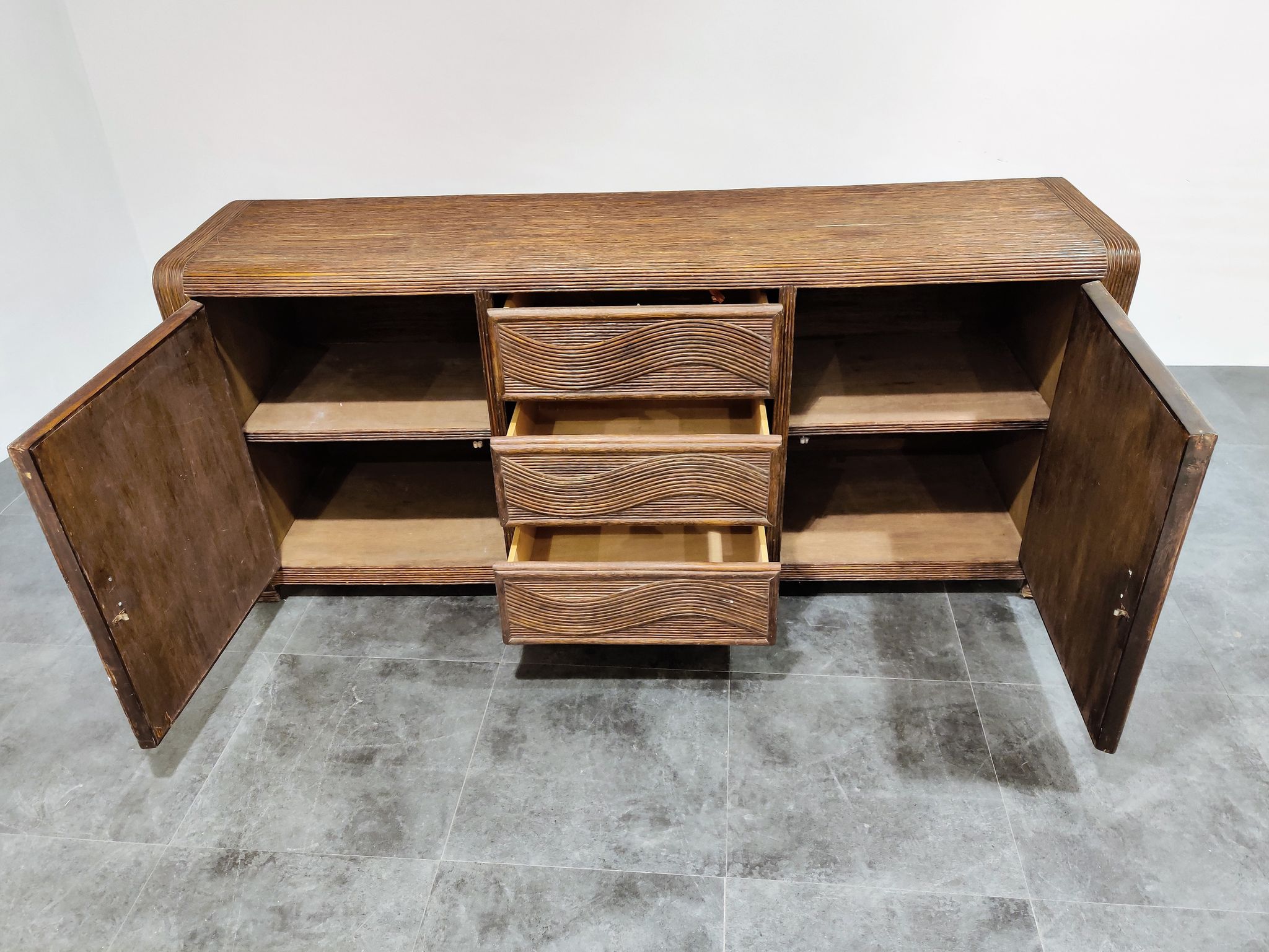 Vintage rattan and bamboo sideboard, 1970