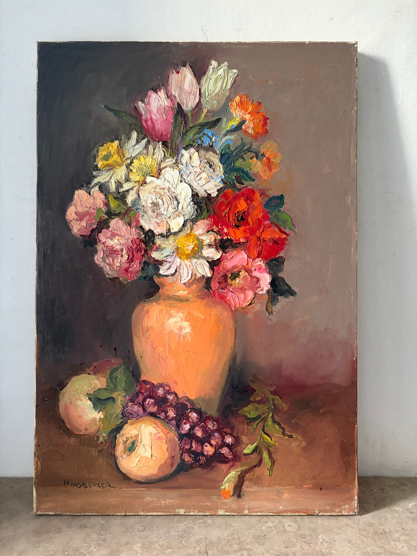 "Roses and fruits" knife oil signed Hinsberger 1992