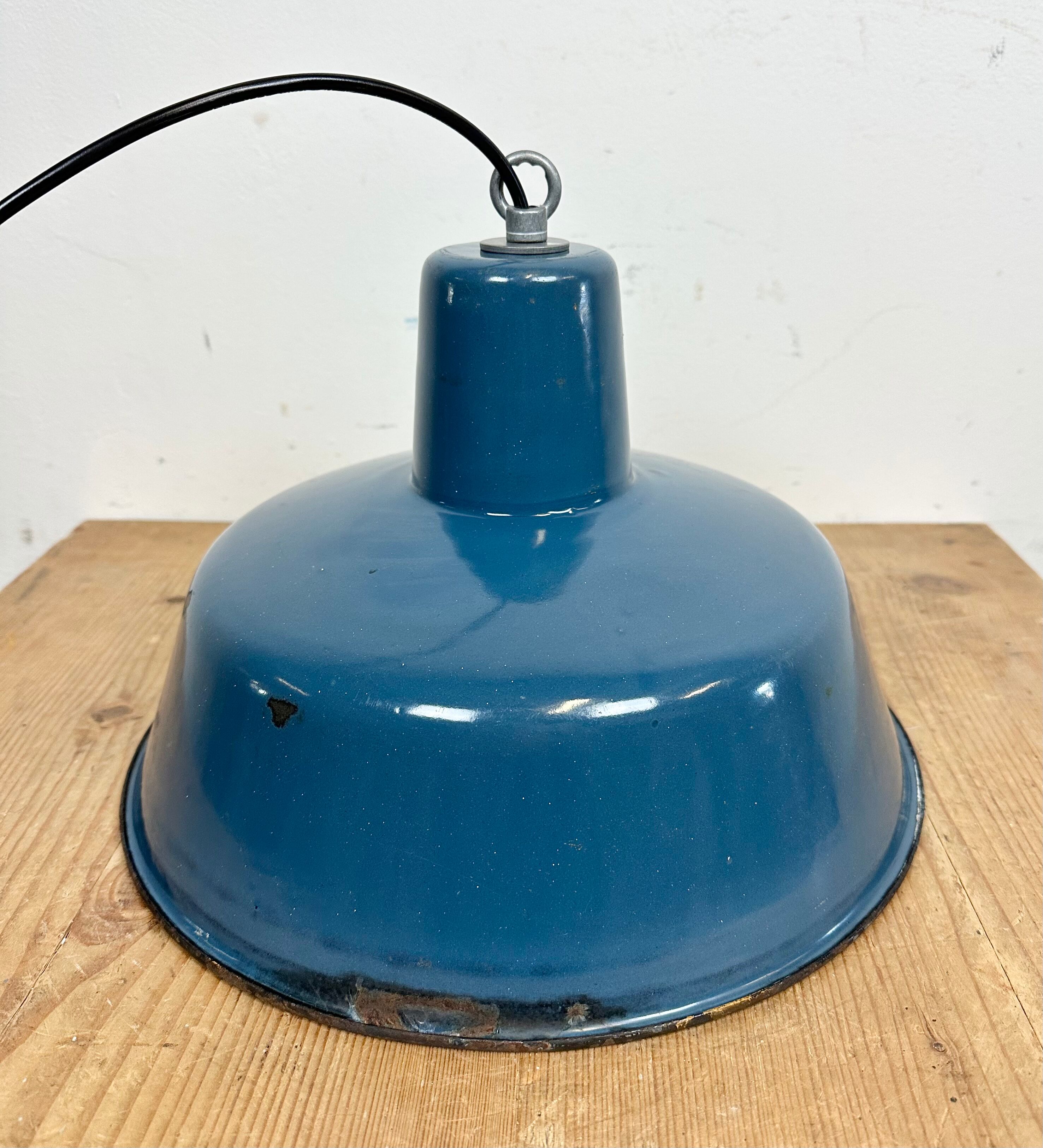 Industrial blue enamel factory pendant lamp 1960s