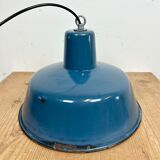 Industrial blue enamel factory pendant lamp 1960s
