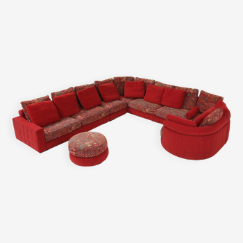 Roche Bobois modular sofa in red and patterned upholstery 1980