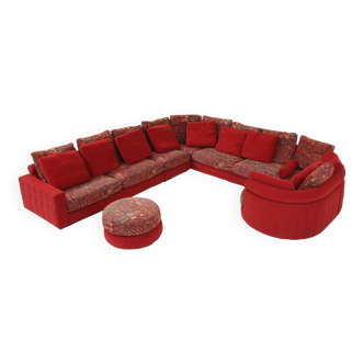 Roche Bobois modular sofa in red and patterned upholstery 1980