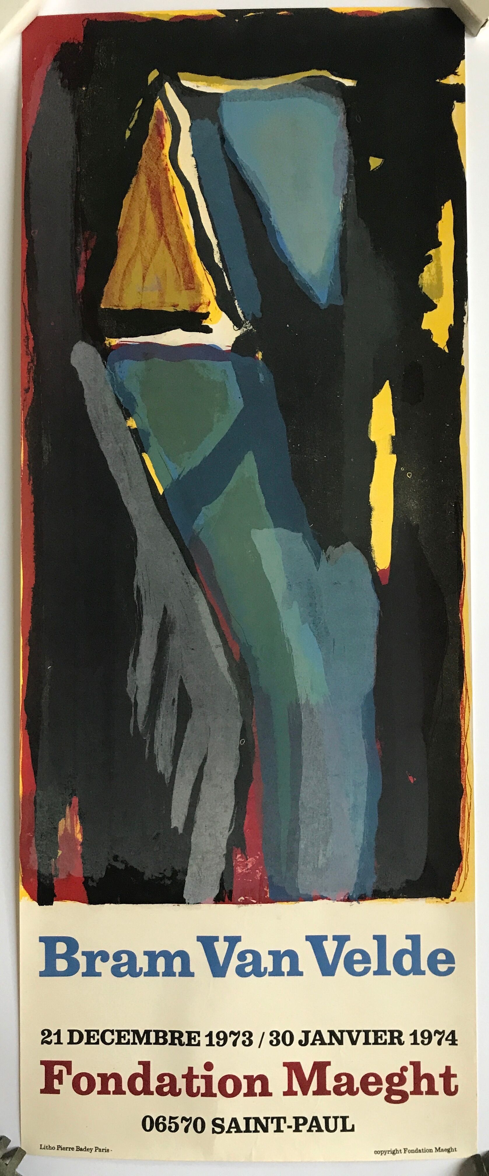 Original lithograph poster by Bram Van Veld, fondation Maeght, 1974