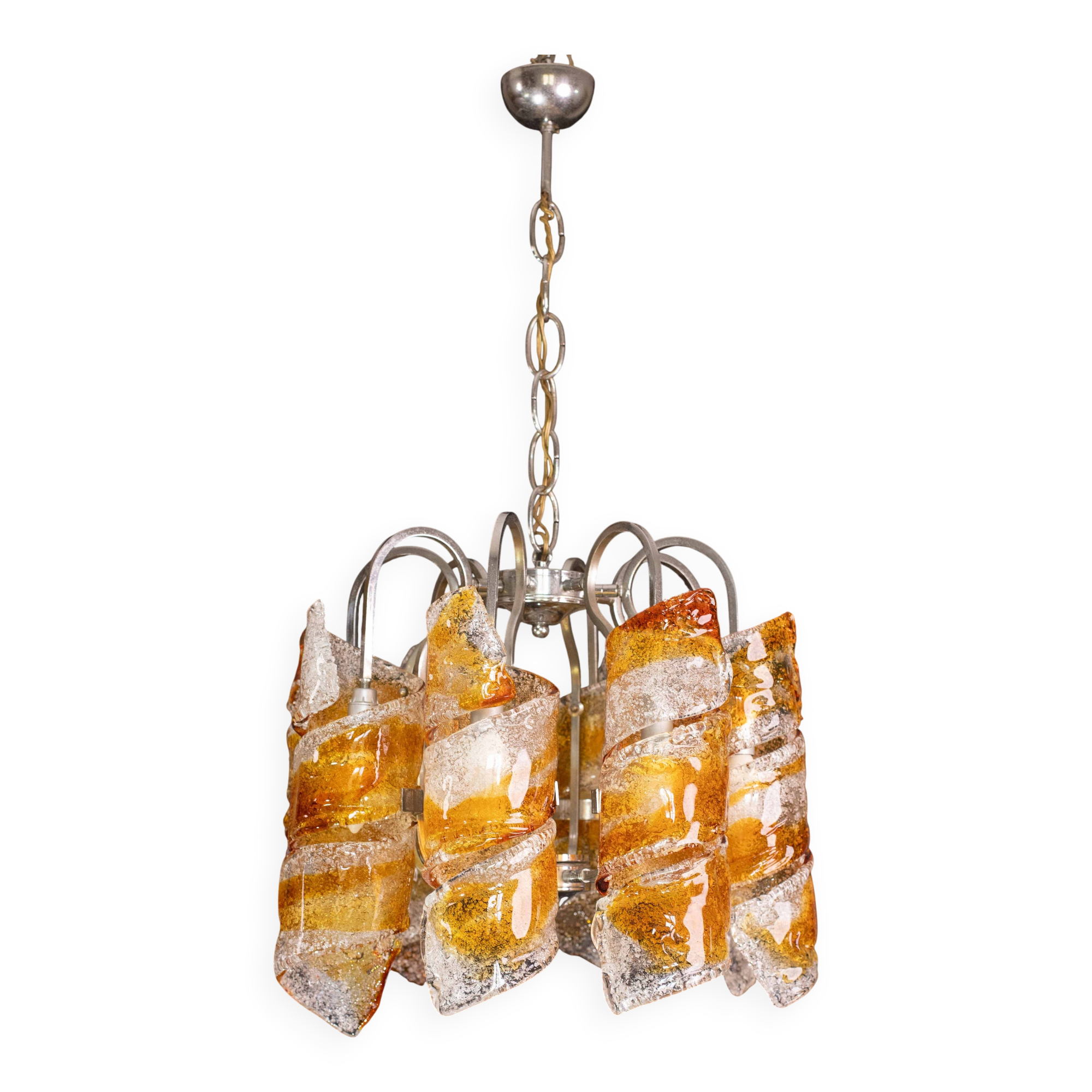 Italian Design "Twisters" Round Chandelier by Mazzega, 1970