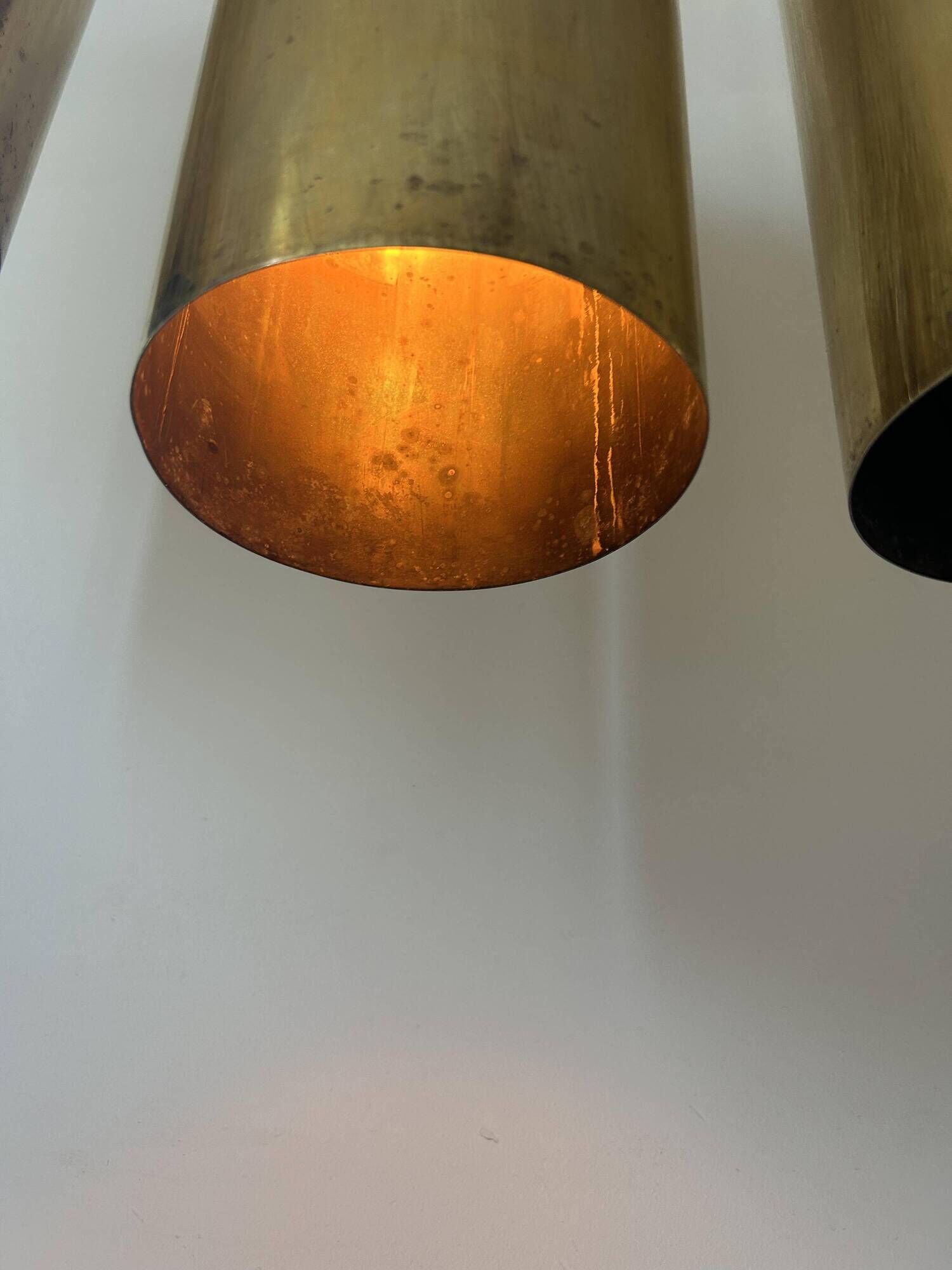Set of 3 vintage pendant lights in solid brass, France 1960s