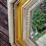 Octagonal mirror wood with frieze of oves, beveled mirror, 20s 66x86cm
