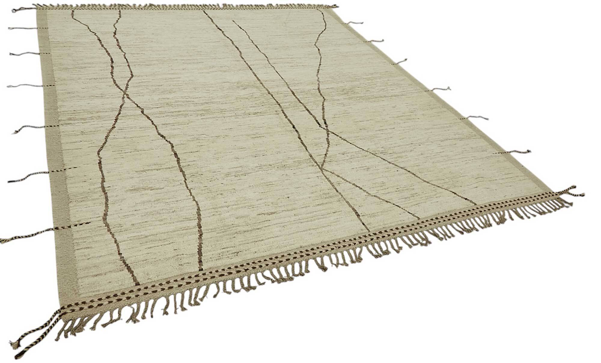 Handwoven Turkish Rustic 257 cm x 301 cm Beige Wool Carpet