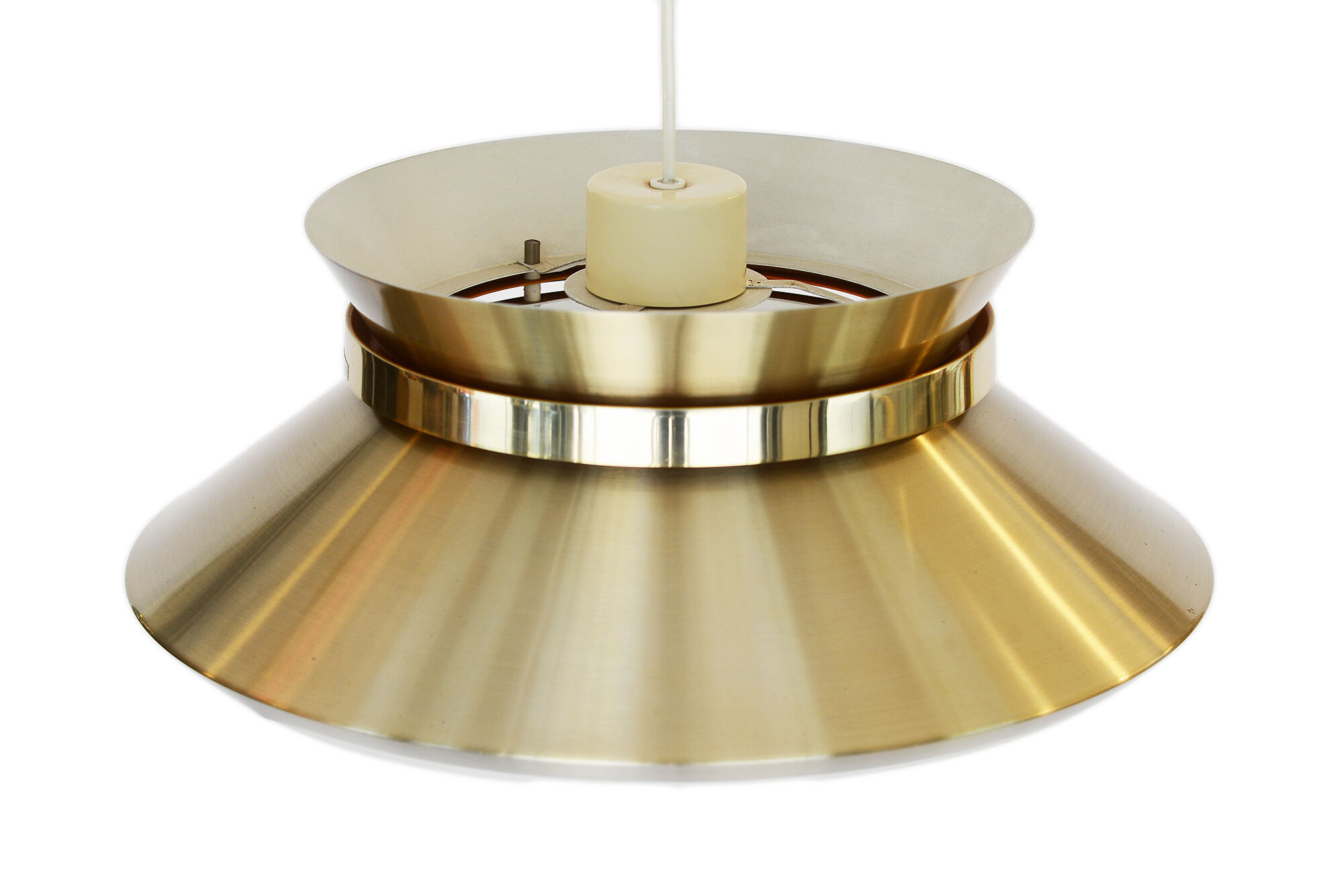 Brass colored aluminium pendant light by Carl Thore for Granhaga Metall. Sweden 1970s.