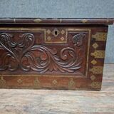 Antique carved wooden chest with gilded brass – Orient / 19th century