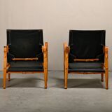 Kaare Klint Safari Chair in Black Leather and Ash for Rud Rasmussen, Denmark