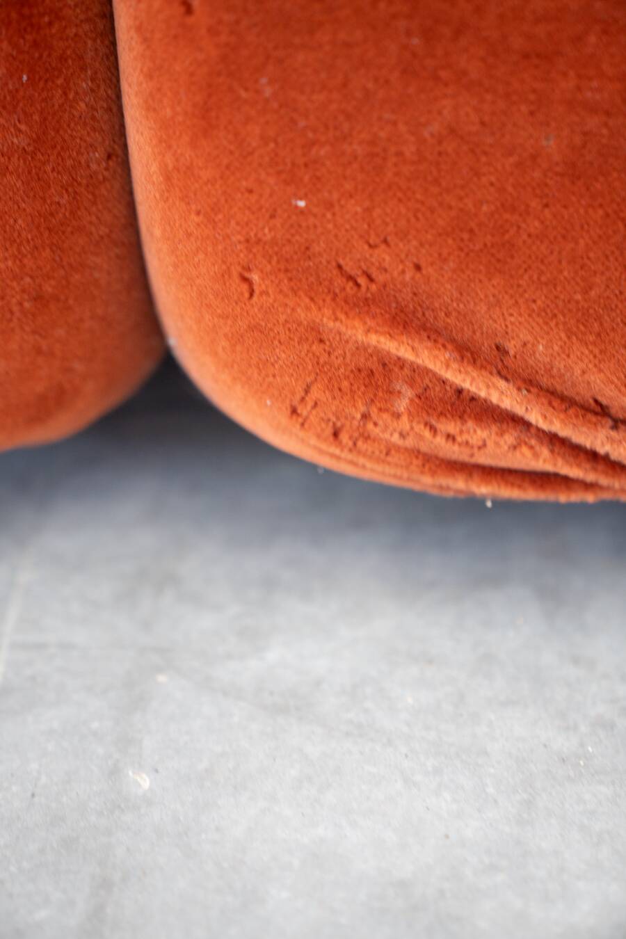 Orange chenille sofas, two and three seats, set of 2, 1970s