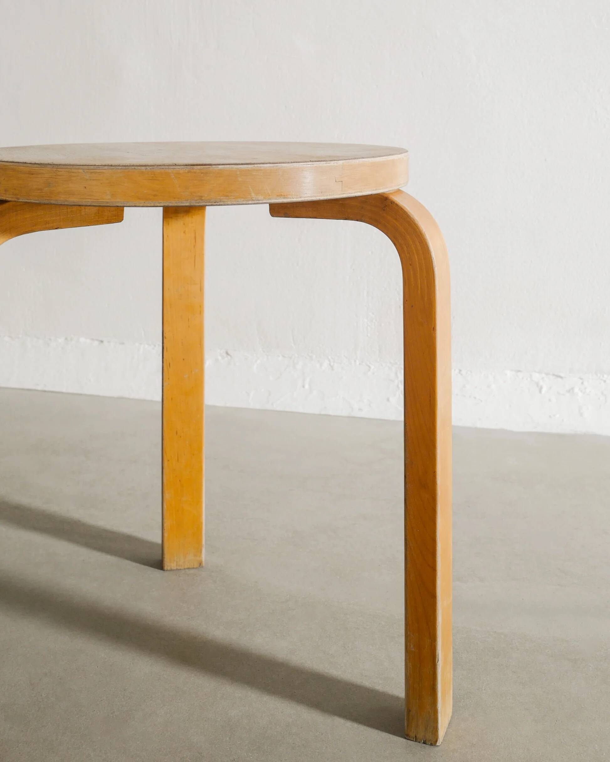 Vintage Original Mid Century Wooden "Stool 60" by Alvar Aalto, 1940s