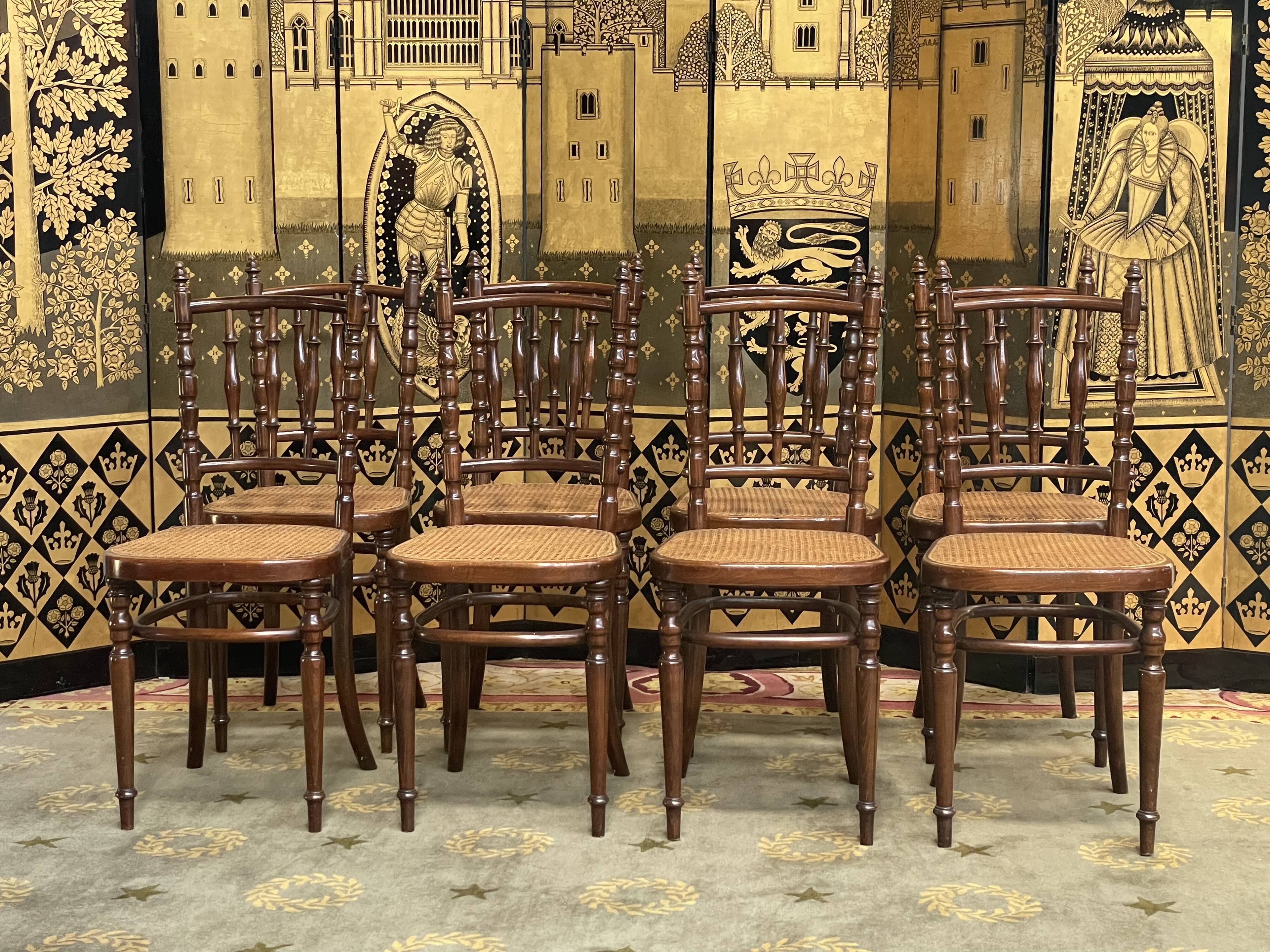Suite of 8 bistro chairs in cannage FISCHEL
