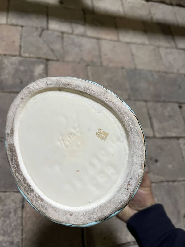 Vase, pichet vintage en céramique émaillée turquoise