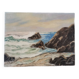 Oil painting vintage painting signed seaside landscape