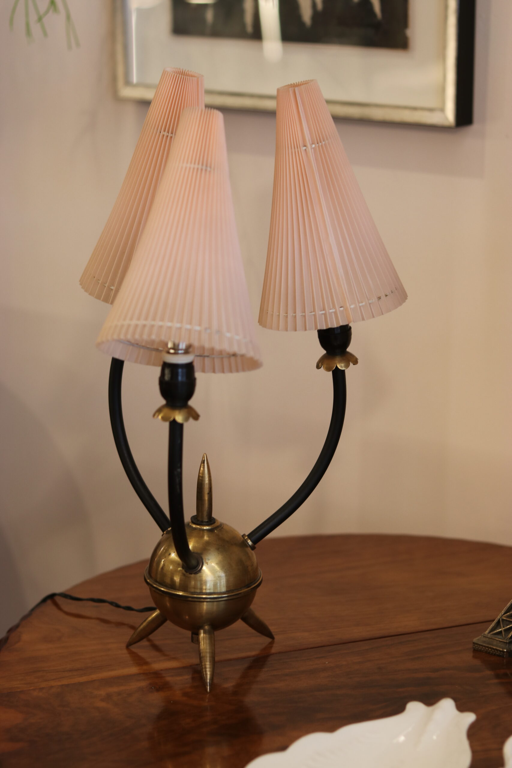 Table lamp from the early 1950s, brass sphere with spikes.