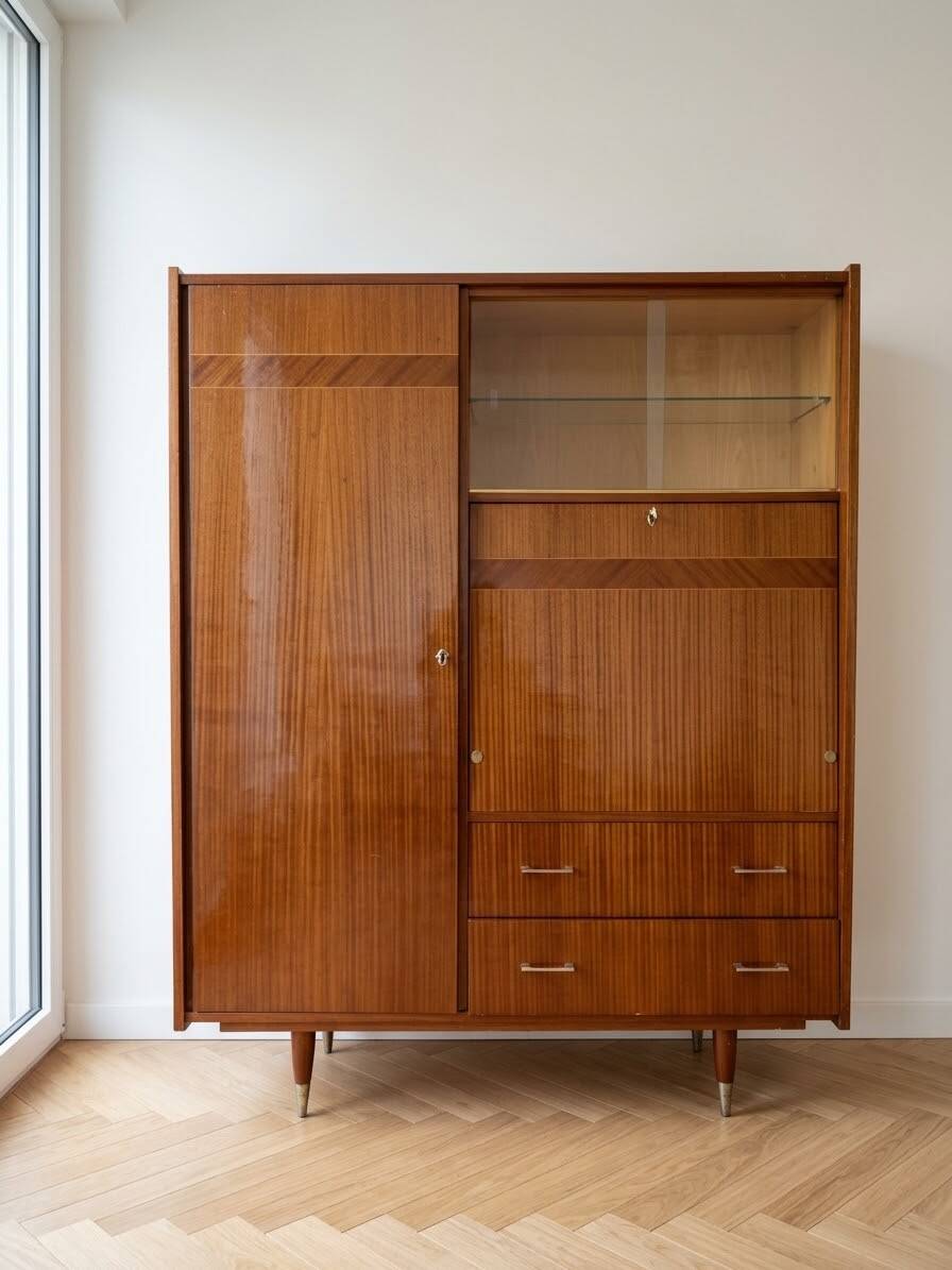 Meuble de rangement secrétaire années 70 en bois