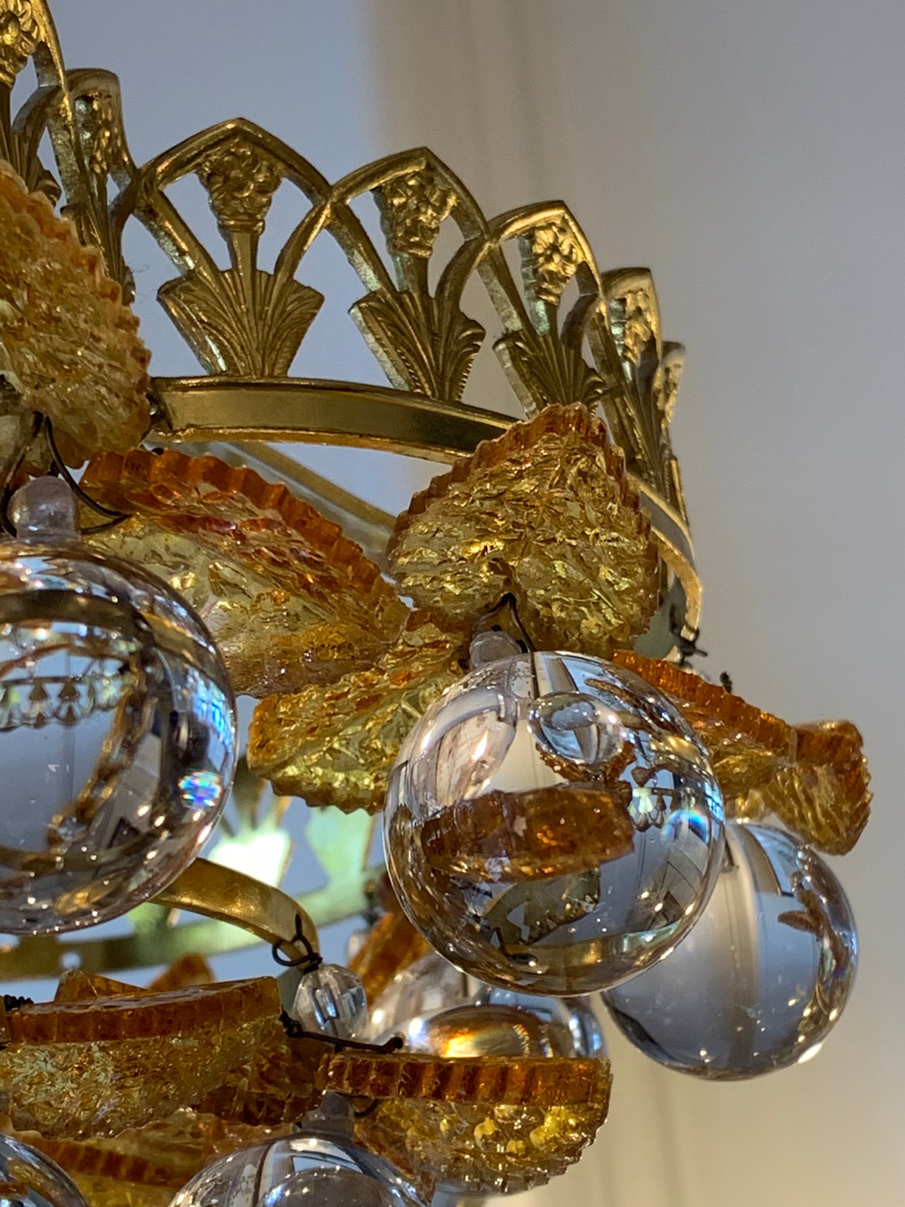 Murano ceiling light yellow flowers and glass balls 1970