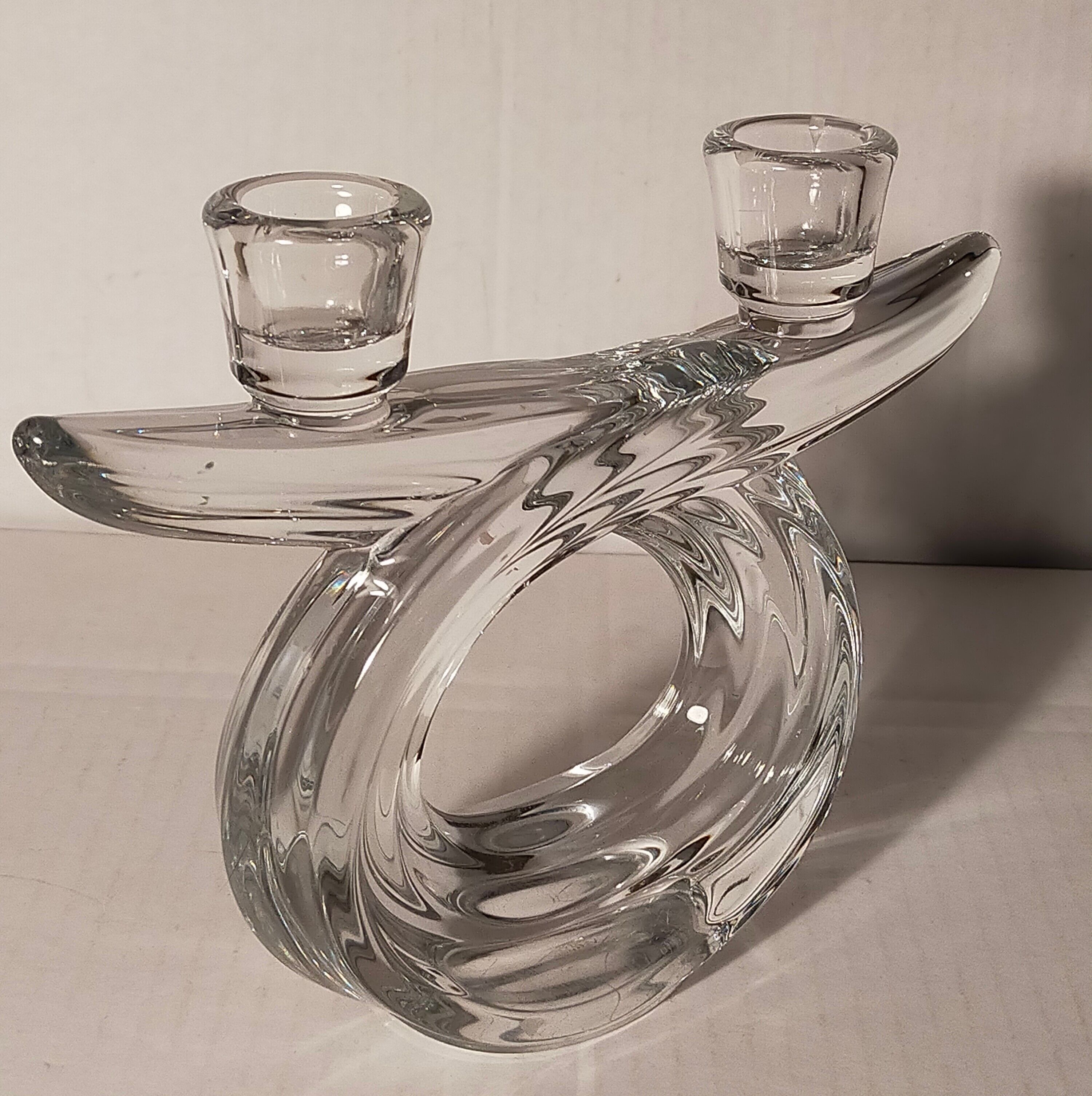 Candlestick with two arms in crystal of Vannes 60s