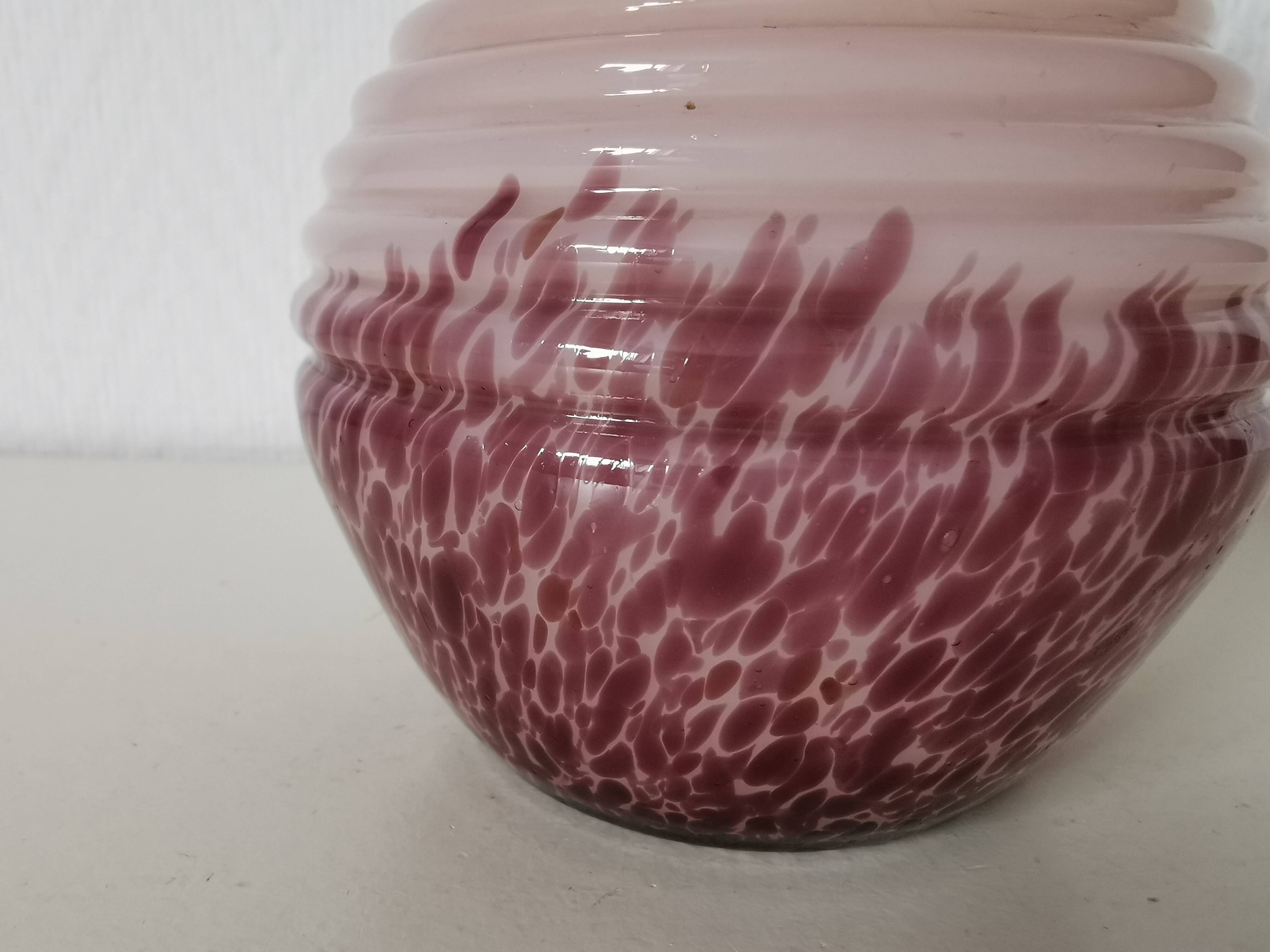round opaline vase, pink and purple, 1940s