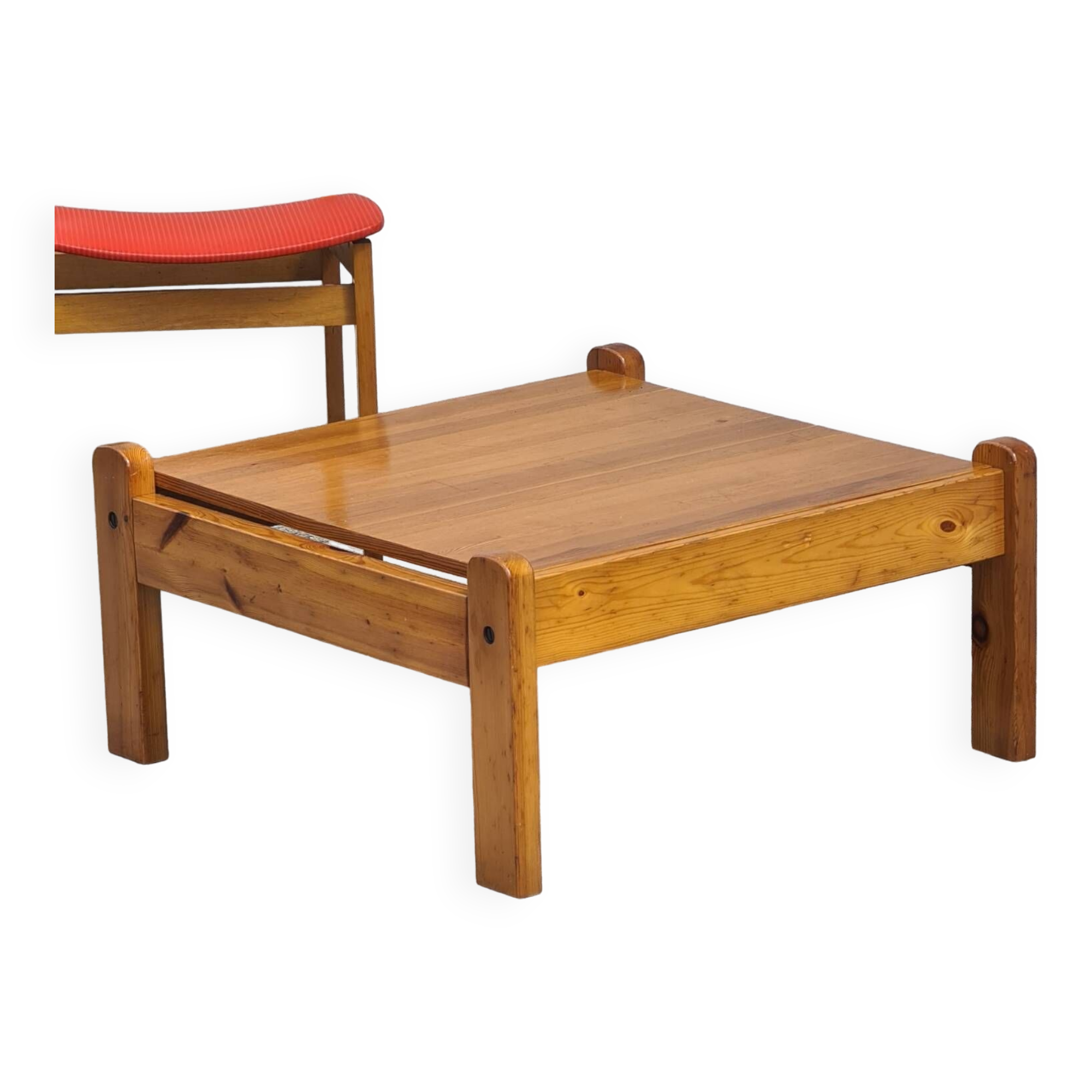 Brutalist square coffee table, solid pine, vintage