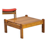 Brutalist square coffee table, solid pine, vintage