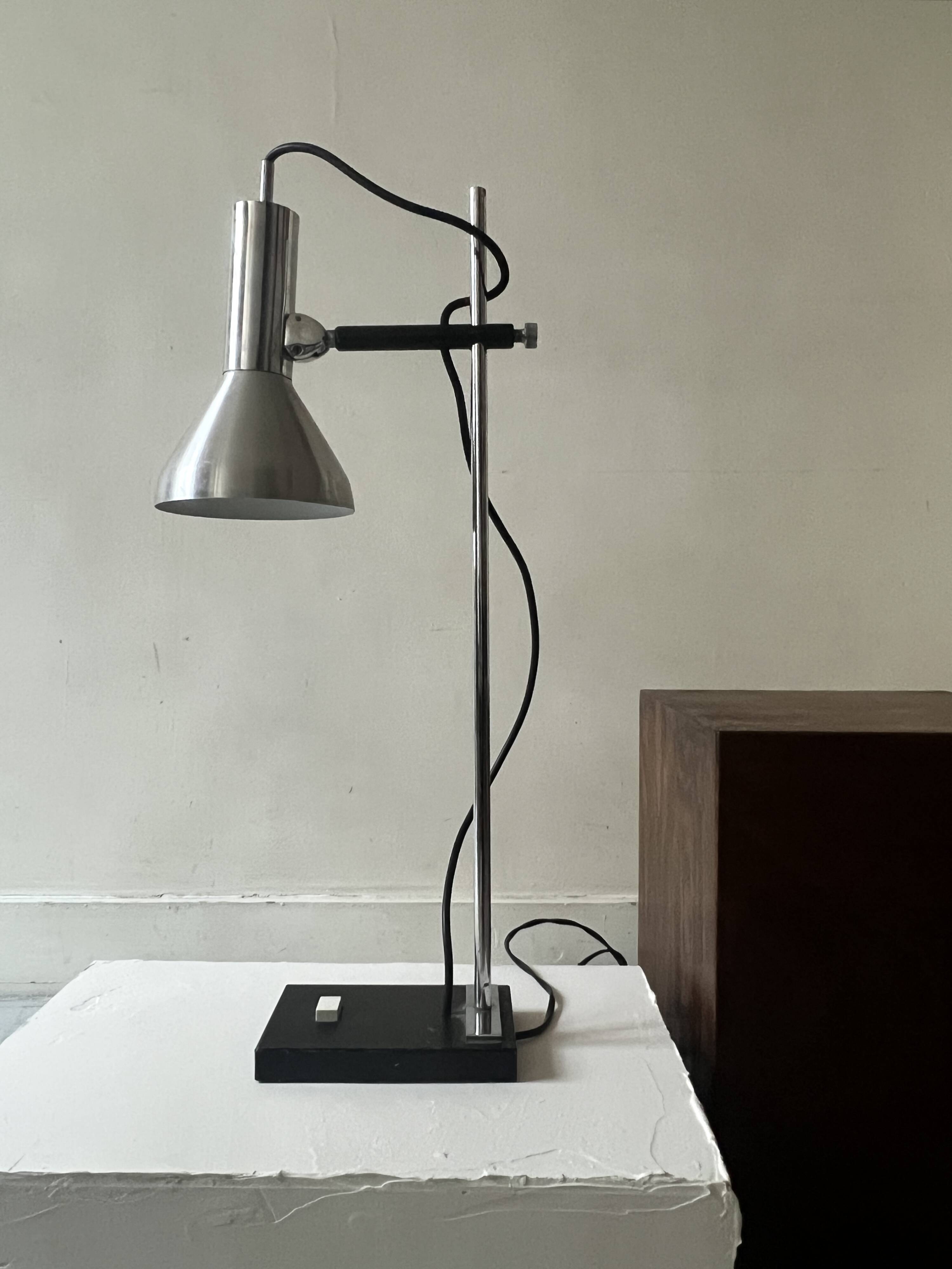 Articulated desk lamp in chrome metal, Lita France 1970