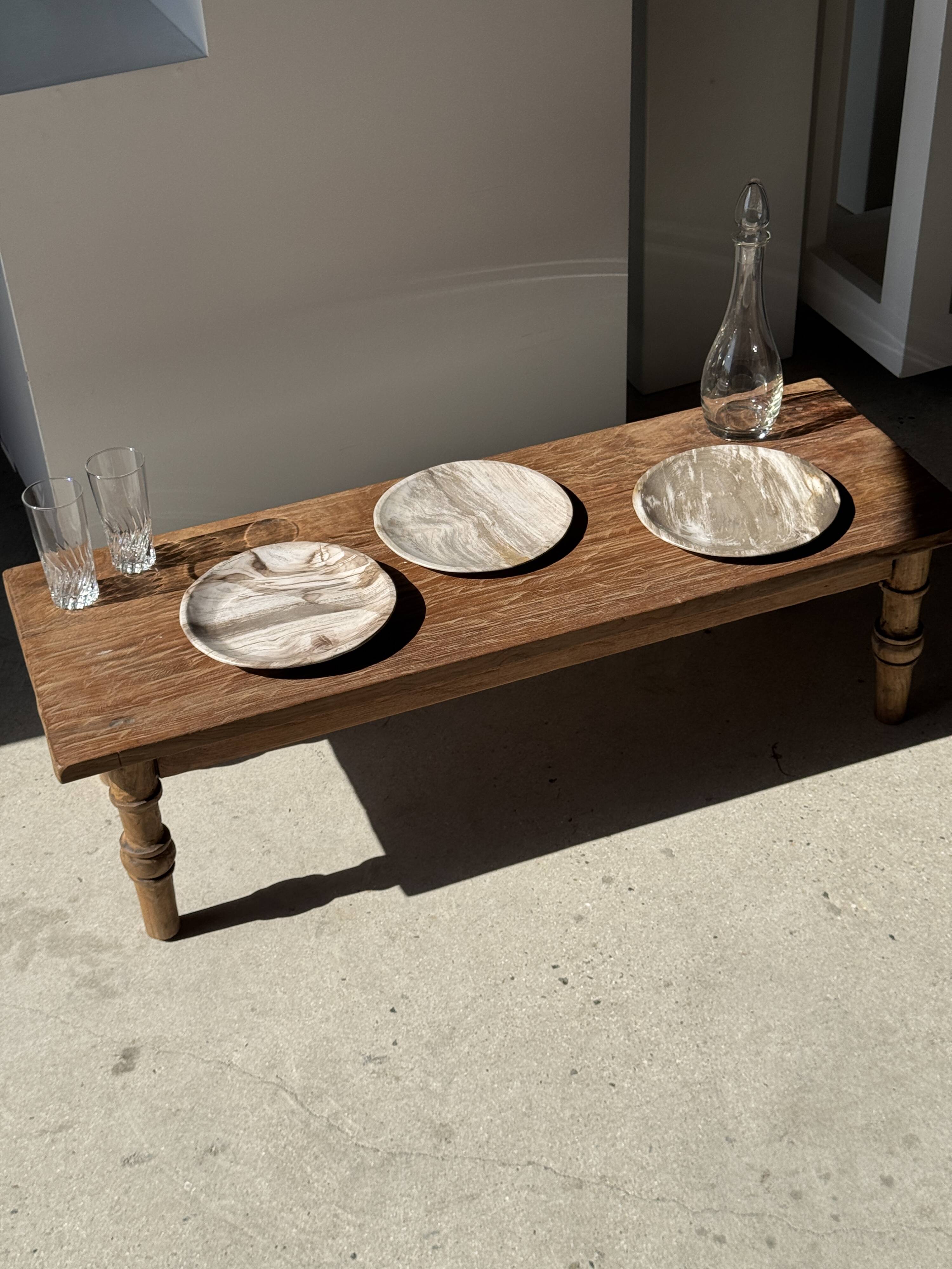 Petrified wood vide poche, circular dish or plate in light beige D25.