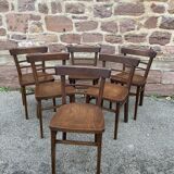 6 Viennese bistro chairs in curved wood, 1960