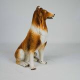 Large Italian Ceramic Sitting Collie Dog Sculpture, 1970s