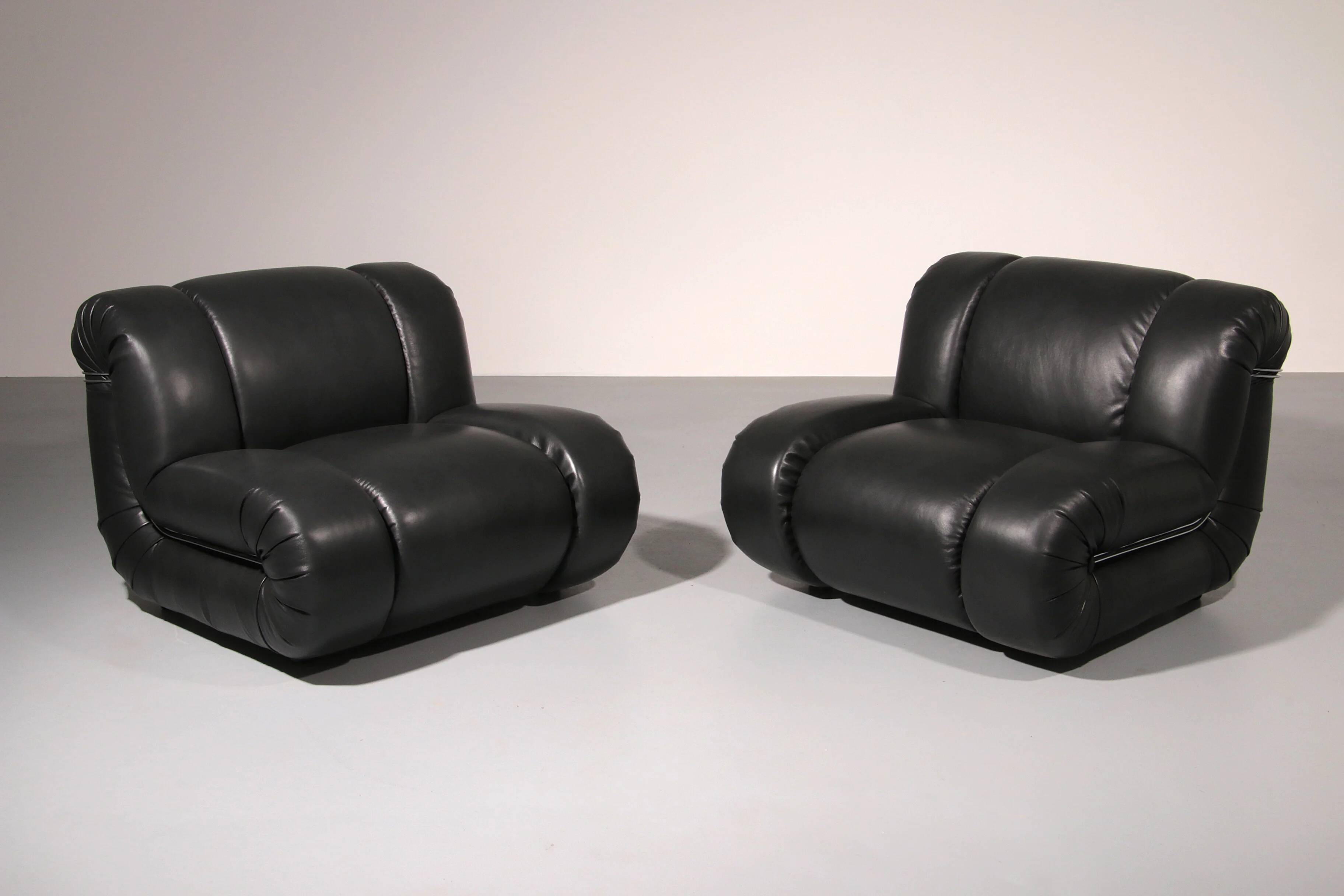 Mimo Padova black leather modular lounge chairs "Velasquez" - 1970
