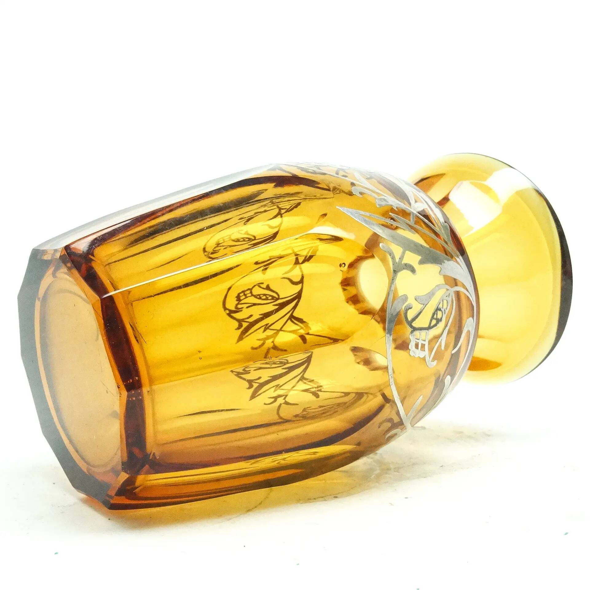 Art déco vase, honey crystal, Poland, 1930s