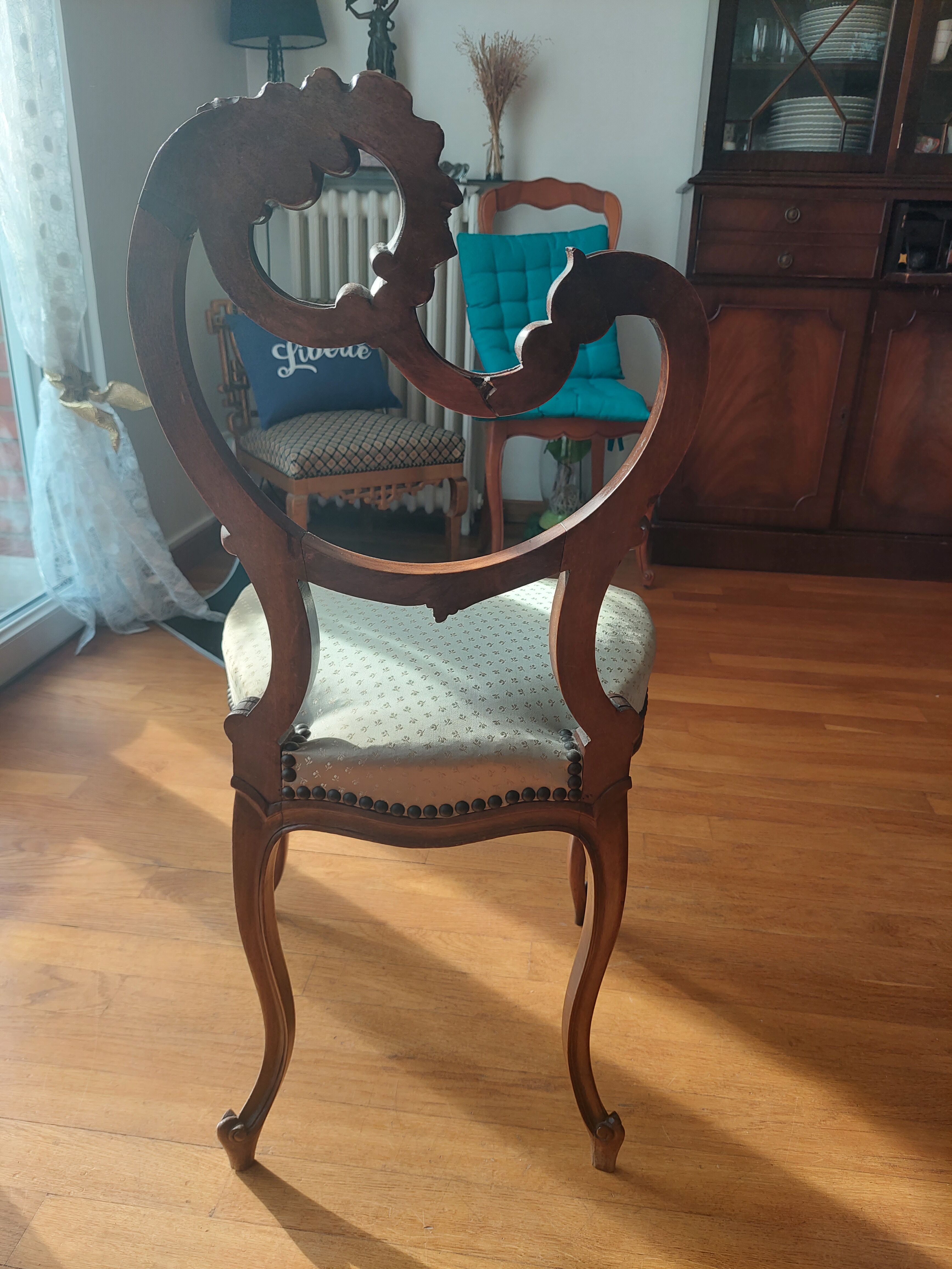 Louis XV style chair with asymmetrical carved wooden back