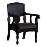 Hand-carved oak and velvet armchair, Danish furniture maker, Art Nouveau, 1939