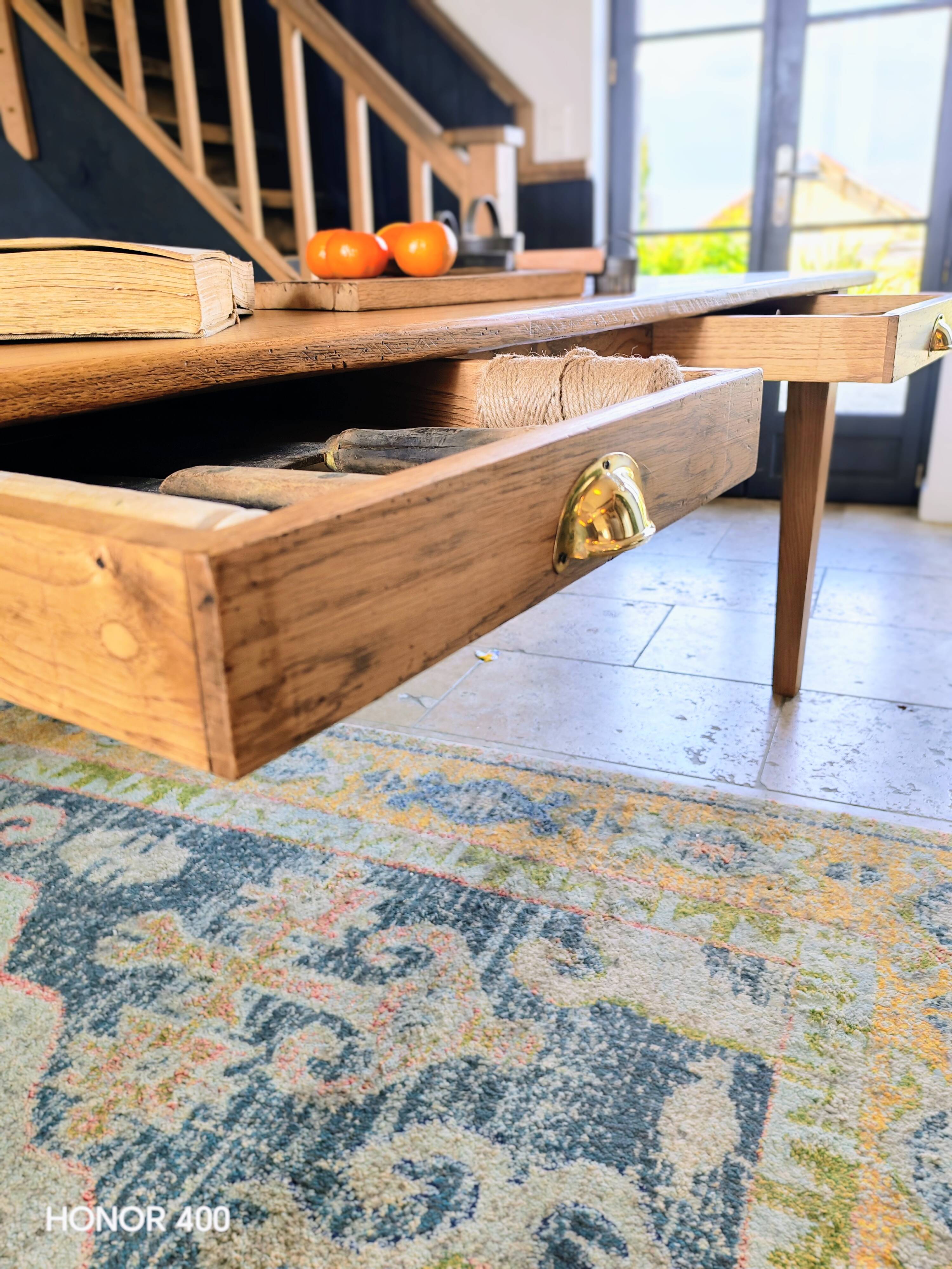 Table de ferme en chêne massif 200x100 avec sa rallonge de 60x100