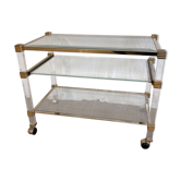 Altuglas and gilded brass dessert table by Pierre Vandel 1970