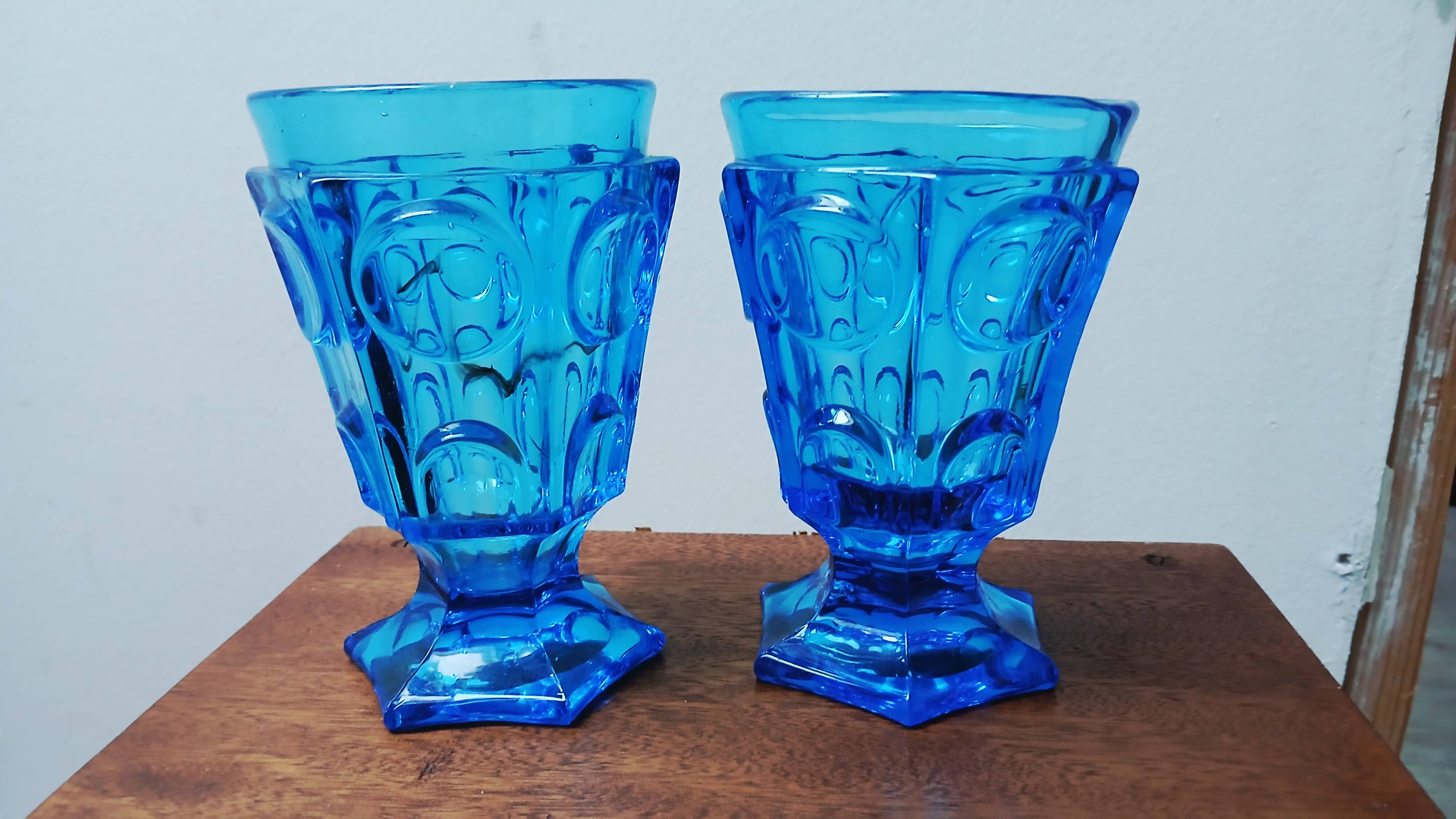 2 antique blue Charles X glasses