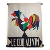 Affiche originale vintage peinte à la Main "Coq au Vin", années 50-60