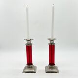 Pair of post-Bauhaus red candlesticks, 1930–50