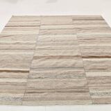 Naturel Wool Beige and Stone Grey Turkish Wool Kilim Rug, 233x293 Cm